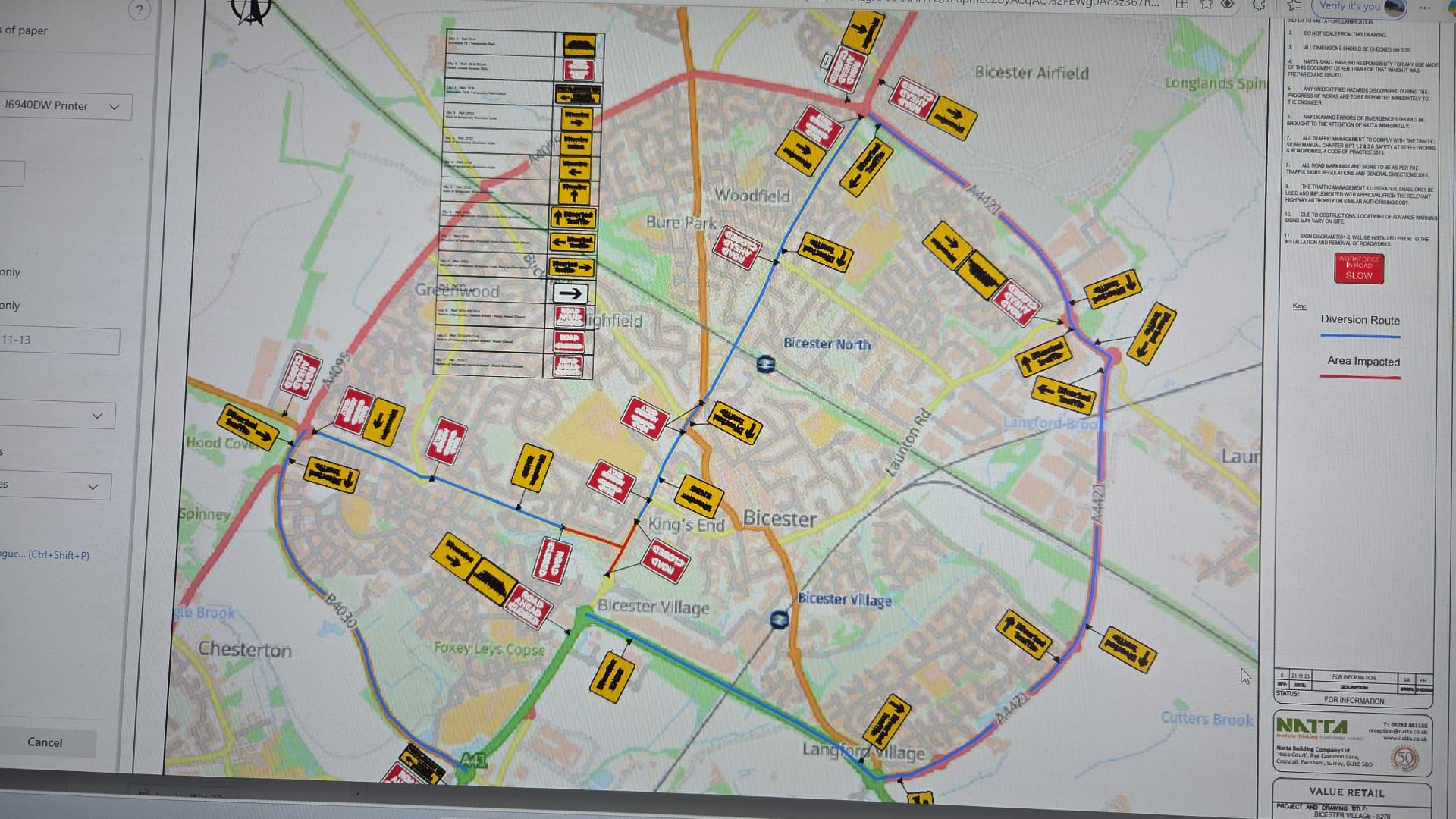Diversion route plan showing the area impacted and signed diversion around a town centre closure